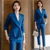 Kvinnors tvåbitar byxor Blue Professional Small Suit Ruffled Design Sense Beauty Salon reception Sales Ol Overalls