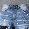 Designerkläder amires jeans denim byxor amies high street trendig varumärke mode ljus färg jeans män slitna skrapade trasiga838