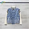 Automne Hiver Tissu Lourd Bleu Bombe Veste Hommes Femmes Vintage Fleur De Cajou Manteaux En Cuir Manches Baseball Vestes T230806