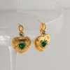 Boucles d'oreilles pendantes Minar délicate émeraude en forme de coeur goutte pour les femmes Mujer plaqué or 18 carats en laiton pierre naturelle grande boucle d'oreille bijoux de fête