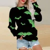 Suéteres para mujer Chaqueta atlética con capucha Mujer Manga larga Estampado de Halloween Cuello redondo Suéter informal Tops de leopardo