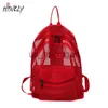 Mochila 2023 nova moda feminina transparente mochila de malha para meninos e meninas leve mochila de viagem preta bolsa de estudante J230806