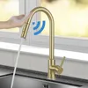 Rubinetto intelligente da cucina Display digitale della temperatura a LED Acqua calda fredda bianca Estrarre il sensore tattile Rubinetto dell'acqua del lavabo oscillante