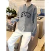 Women's Hoodies Spring Autumn Chic Bandage Spliced Color Blocking Tops Women Fashion Letter Printed Loose Round Neck Sweatshirts Long Sleeve
