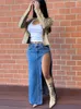 Skirts Tossy 2023 Summer Split Out Denim Skirt Jeans Women Casual Long Low Waisted Jean Streetwear Midi Pencil Y2k