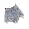 Kvinnors shorts Tassel Chain Jeans 2023 Summer High midjan Slim Sexig stil Tung utformad pärlor