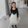 Abiti da ragazza Moda Toddler Girls Abiti in velluto a maniche lunghe 2023 Primavera Autunno New Girl Splicing Garza Princess Party Dresses 210Yrs x0806