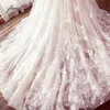 Sheer Lace Flores 3D Apliques Vestidos de novia Playa Boho Vestidos de novia con cristales Corte Tren Vestidos De Noiva Novia formal Boda Vestidos de novia de talla grande
