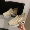 Klänningskor kvinnor sneakers kvinnliga casual kilskor paljett mesh andningsskor damer guld silver plattform höjd ökar tjocka skor j230806