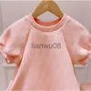 Robes pour filles 2022 printemps et été nouvel enfant fille rose Style occidental moyennes et grandes filles maille robe de princesse à manches courtes x0806