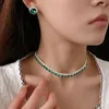 Choker Fashion Green Rhinestone Neck Necklace Light Luxury Women European Two-Piece Wedding Dress Smycken Tillbehör GÅV