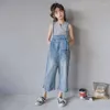 Conjuntos de roupas infantil macacão feminino colete calça infantil casual suspensório perna reta macacão jeans verão