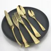 Servis uppsättningar Rose Gold 5st Portable Travel Cutrow Set Knife Fork Spoon dessert Teskoon Silverware rostfritt stål