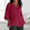 Damskie bluzki damskie koszulka wiosna jesienna v-nutk-nokół 3/4 rękawów bokska górna top solidny kolor swobodną bluzkę streetwear