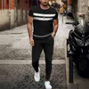 Survêtements pour hommes Costume de sport d'été T-shirt à manches courtes Pantalons longs Homme Ensembles de 2 pièces Hommes Survêtement Impression 3D Rayures Vintage Surdimensionné