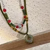 Chaînes Vintage Style chinois Jade beignet pendentif collier de perles pour les femmes chance bambou Joint perles inhabituelles chaîne bijoux