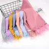 Fashion Solid Color Stylish Ostrich Hair Tassel Instant Chiffon Hijab Scarf For Women Bubble Headscarf 175*70cm