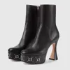 Platform boot wlth Studs Genuine Leather Round Toes Chunky Heel Fashion Boots 14cm Luxury Designer Zip Ankle Boots