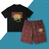 Männer Trainingsanzüge Blumendruck 2023 Marke Casual Kurzarm Anzug Frauen Rundhals T-shirt Mode 2 Stück Set Für Männer Strand Shorts