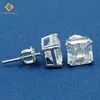 Redo att skicka Zuanfa -smycken Asscher Cut VVS GRA Certificate Moissanite Diamond Sterling Silver Screw Back Stud Hip Hop örhängen