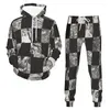 Tute da uomo Chess Set di tute stampate in 3D Pantaloni con cappuccio casual Pantaloni 2 pezzi Pullover oversize Streetwear Primavera Autunno Abbigliamento uomo