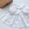 Vestiti da ragazza Vestiti per bambini Abiti da ragazza Primavera Estate Manica a sbuffo Abito con colletto da marinaio per neonati Cotone solido Lino Abbigliamento per bambini piccoli x0806