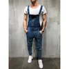 Mäns jeans rippade jumpsuit high street oroliga denim overall mode lapptäcke