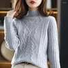 Vrouwen Truien Herfst En Winter Wollen Trui Vrouwen Half Hoge Hals Jacquard Pure Kleur Trui Gebreide Top Lange Mouwen All-Match