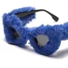 Zonnebrillen Winter Dames Pluche zonnebril Eenvoud Goggles Anti-UV-bril Hiphop-brillen Sier
