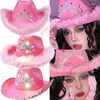 Boinas West Cowgirl Hat Para Mulheres Meninas Coroa Feather Feltro Lantejoulas Boné de Cowboy Ocidental Traje Vestido de Festa Jazz Caps Cosplay Adereços