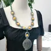 Pendant Necklaces Lii Ji Real Stone Gray Purple Green Women Necklace 74cm Agate Coral Amethyst Shell Leaf Jewelry Stock Sale