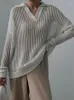 Kadın Sweaters Jyate Beyaz Gevşek Uzun Kollu Külot Örgü Gömlek Sıradan V Boyun Beclus İnce Örgü Üstü Kadınlar Sonbahar Temel Sweater