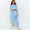 Chándales de mujer Mujeres Crop Top Tie Dye Jogging Ensemble Femme Conjunto de dos piezas Summer Hoodie Lounge Wear Chandal Mujer Cropped Dres Damski