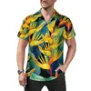 Chemises décontractées pour hommes Chemise tropicale originale Feuilles de palmier jaune Vacances Lâche Été Vintage Blouses Manches courtes Graphique Oversize Tops