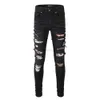 مصمم الملابس Amires Jeans Denim Pants Meries Torn Black Patch Print Washing Street Street Bants Jeans Disual Disual Minsal Men397