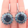 Dangle Earrings 42x26mm Gorgeous 11g Round Violet Tanzanite Dark London Blue Topaz White CZ Engagement 925 Solid Sterling Silver