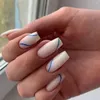 False Nails Glitter French Crystal Fashion Blue Pinstripes Full Cover Press On Detachable Long Ballerina Nail Tips DIY