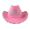 Baretten West Cowgirl Hoed Voor Vrouwen Meisjes Kroon Veer Vilt Pailletten Western Cowboy Cap Kostuum Feestjurk Jazz Caps Cosplay Props