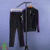 2022 Jacket Pants Set Velour Needles Embroidered Butterfly AWGE Men Women Side Webbing Striped Zipper Jacket T230806