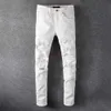 Дизайнерская одежда Amire Jeans Джинсовые брюки 625 Amies Fashion White Diamond Patch Jeans Jeans Mens High Street Brand Elastic Slim908