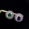 Orecchini a bottone ZOCA Fine Jewelry Set di zirconi Argento sterling 925 Blu Verde Grandi regali per feste di moda da donna