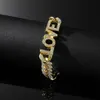 Hip-hop rapper Diamond Cuban chain bracelet Cool rhinestones full diamonds LOVE shiny hand jewelry Nightclub show wholesale jewelry 8inch length 1658