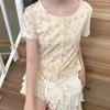 القمصان النسائية اللطيفة الزهور tshirts صيف الصيف 2023 الزر أحادي الصدر tee tee for sweet girl kawaii الملابس