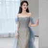 Runway Dresses Blue Strapless Luxury Celebrity Off the Shoulder Sleeveless golvlängd Mermaid Sequin Formal Party Prom Gown