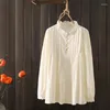 Camicette da donna Camicie bohémien Donna Autunno Inverno Cotone Boho Etnico Hippie Top in stile giapponese tinta unita ricamati