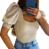 Женские блузки короткие рукавы женские футболки с футболками на лето 2023 Сплошной квадратный воротник с низким разрезом