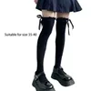 Women Socks Womens For Extra Long Opaque Thigh High Stockings Japanese Preppy Style Sweet Frilly Ruffled Ribbon Bowknot