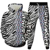 Fato de Treino Masculino Zebra Leopardo Cadeia Tigre Luxo Design Vintage Padrão Estampado Treino Homens Mulheres Moletons Calças Jogging 2 PçsConjunto de Roupas