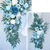 Flores decorativas 2 peças Kit de arco de casamento romântico empoeirado azul para decoração de pano de fundo em arco Conjunto artificial elegante