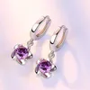 Boucles d'oreilles créoles en argent 925 pour femmes bijoux fins motif de haute qualité violet blanc Zircon échantillon